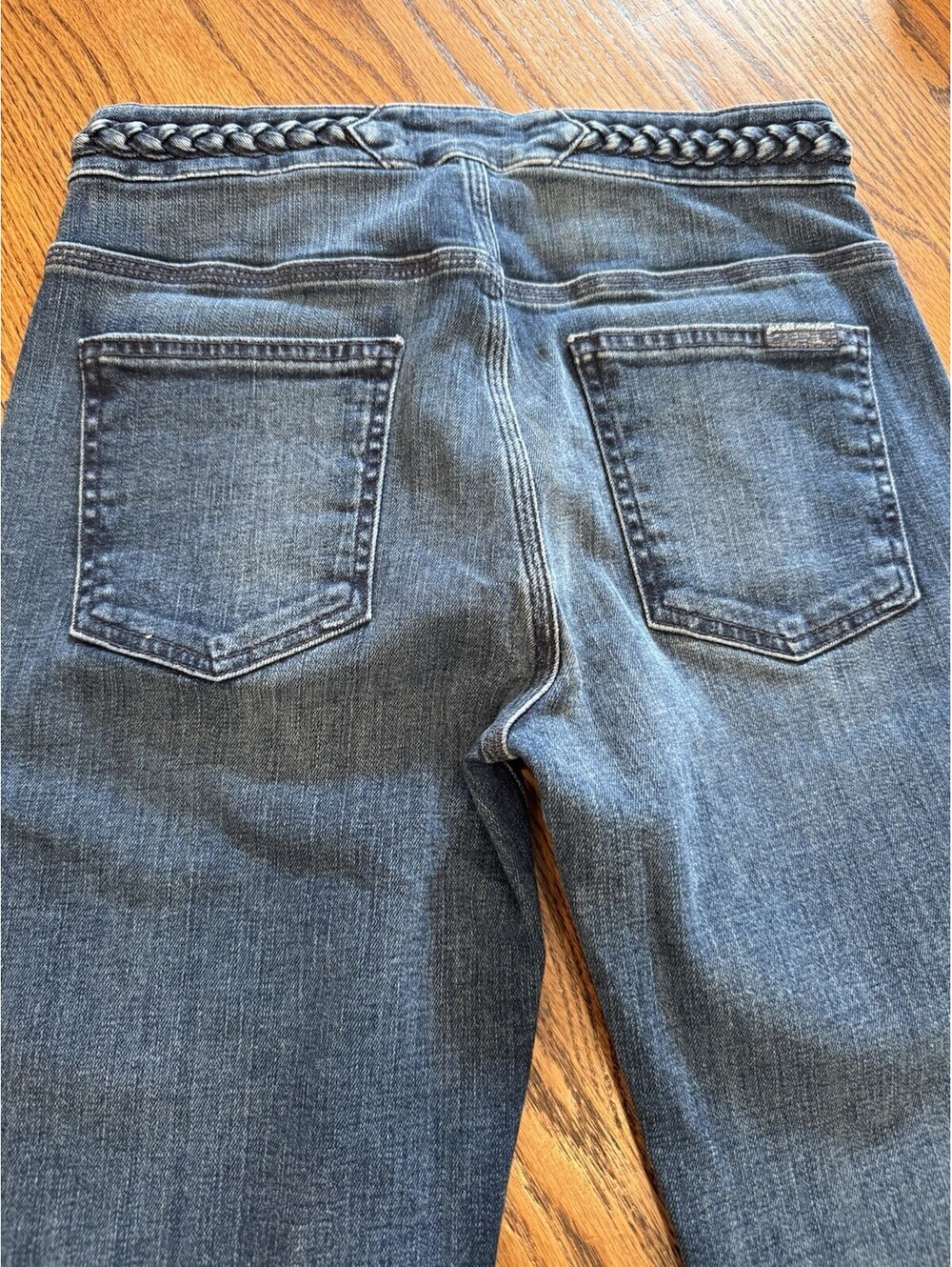 7 For All Mankind Women's Braided High Rise Flare Blue Denim Stretch Jeans Sz 28 - Picture 6 of 8